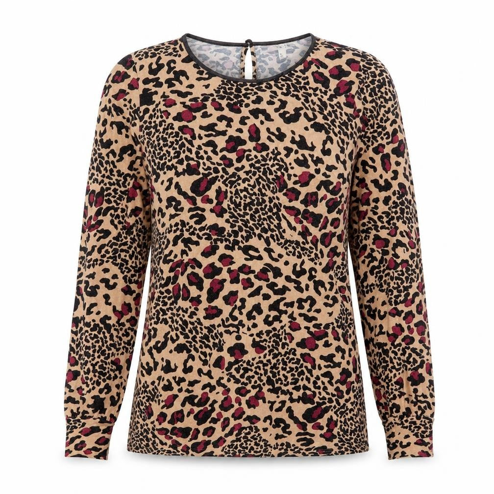 Oasis Womens Brown Animal Print Viscose Basic T-Shirt Size M Crew Neck