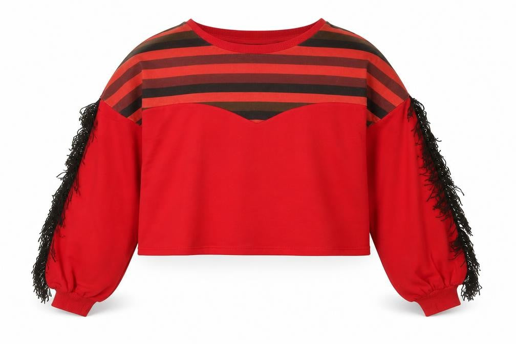 OHMYDAYS Womens Red Striped Cotton Pullover Sweatshirt Size 8 Pullover