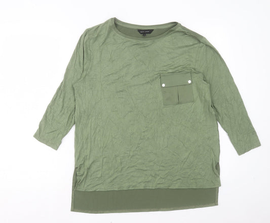 New Look Womens Green Viscose Basic T-Shirt Size 12 Crew Neck - Pocket Detail