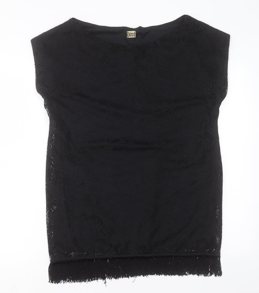 DINA DESS Womens Black Polyester Tunic Tank Size L Boat Neck