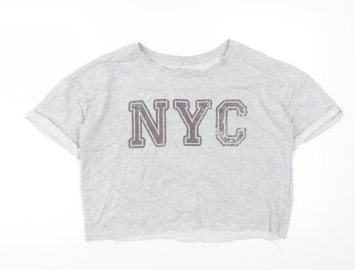 Atmosphere Womens Grey Cotton Cropped T-Shirt Size 10 Crew Neck - NYC