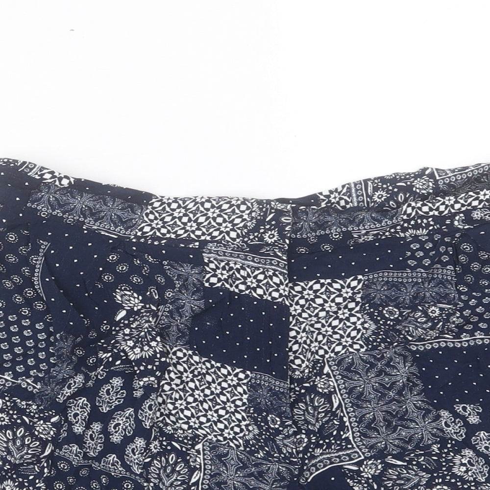 Topshop Womens Blue Geometric Viscose Boyfriend Shorts Size 10 L3 in Regular Hook & Eye