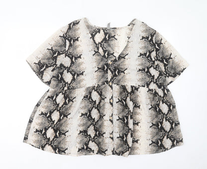 ASOS Womens Brown Animal Print Polyester Basic Blouse Size 16 V-Neck