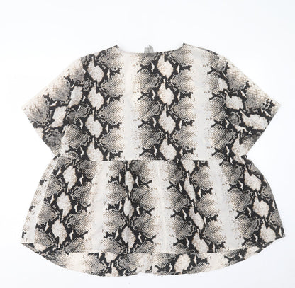 ASOS Womens Brown Animal Print Polyester Basic Blouse Size 16 V-Neck