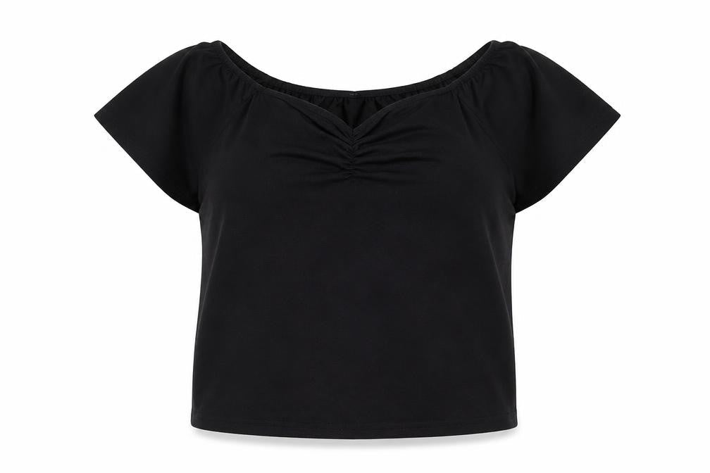Papaya Womens Black Polyester Basic T-Shirt Size 10 Scoop Neck