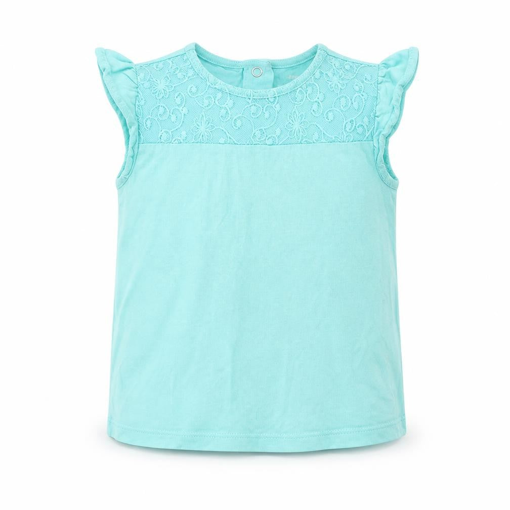 F&F Girls Blue Cotton Basic Tank Size 12-18 Months Round Neck Snap - Lace Detail
