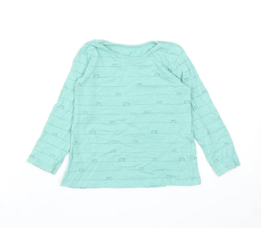 George Girls Green Striped Cotton Basic Casual Size 18-24 Months Round Neck Pullover - Animals
