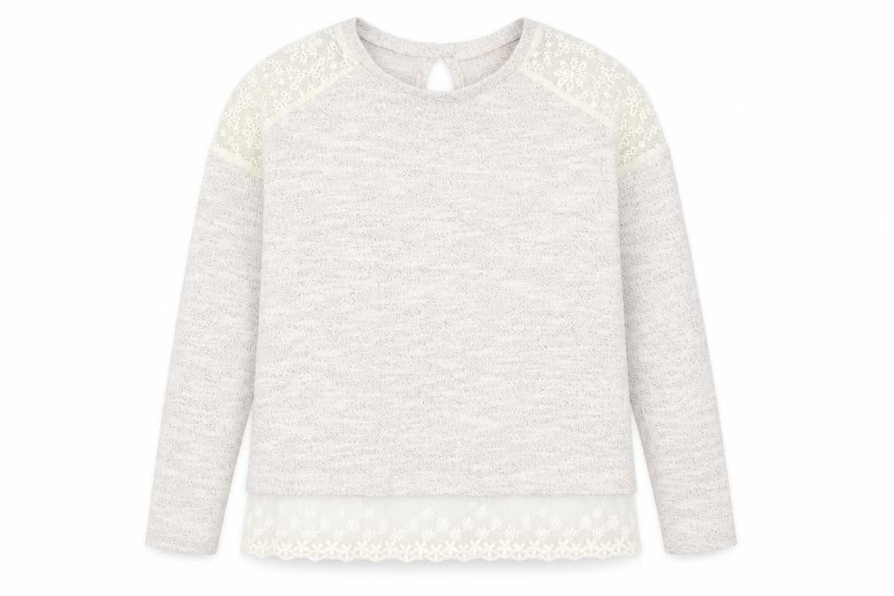 George Girls Beige Round Neck Cotton Pullover Jumper Size 5-6 Years Button - Lace Detail And Trim
