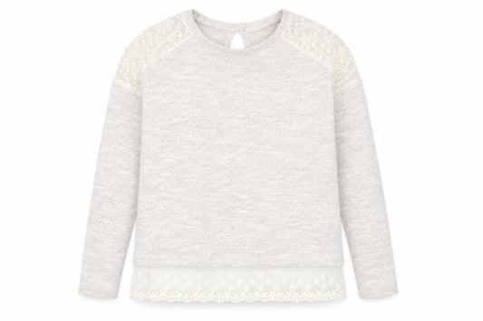George Girls Beige Round Neck Cotton Pullover Jumper Size 5-6 Years Button - Lace Detail And Trim