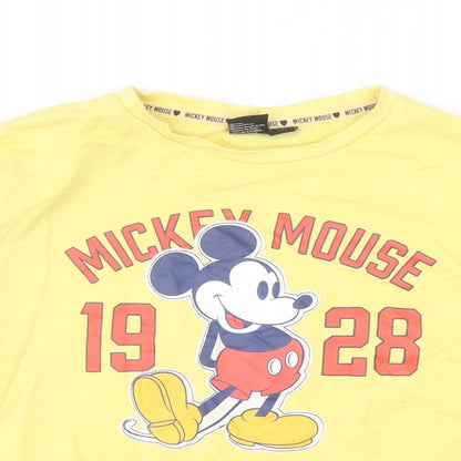 Preloved Primark Girls Yellow Cotton Pullover Sweatshirt Size 11-12 Years Pullover - Mickey Mouse Cropped - Detail