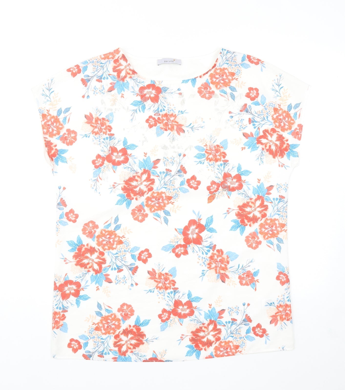 Marks and Spencer Womens White Floral Polyester Basic Blouse Size 14 Boat Neck