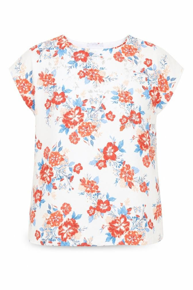 Marks & Spencer Womens White Floral Polyester Basic Blouse Size 14 Boat Neck