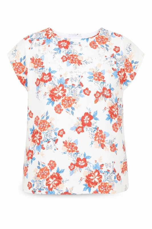 Marks and Spencer Womens White Floral Polyester Basic Blouse Size 14 Boat Neck