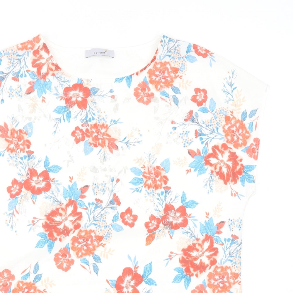 Marks and Spencer Womens White Floral Polyester Basic Blouse Size 14 Boat Neck