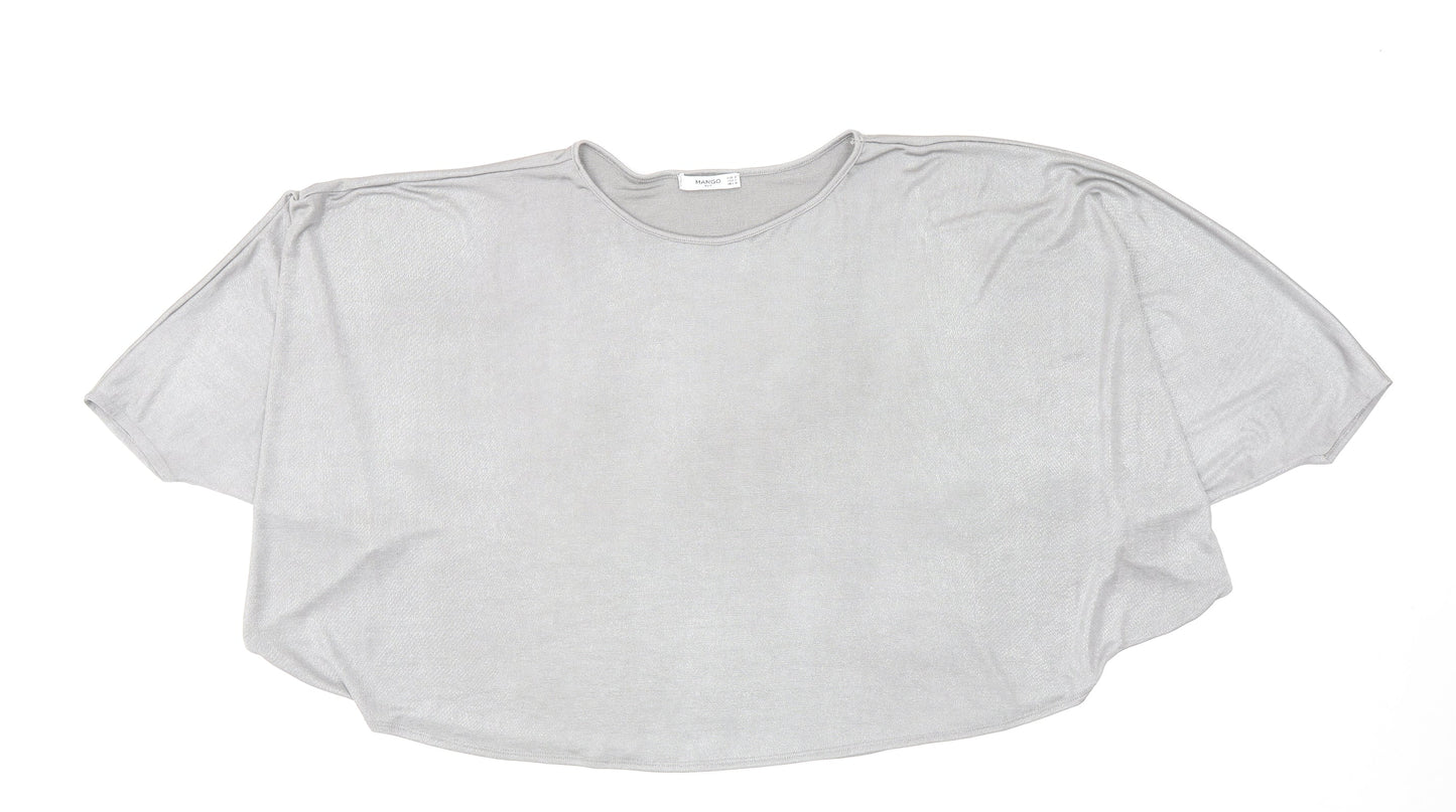 Mango Womens Silver Polyester Basic Blouse Size M Boat Neck