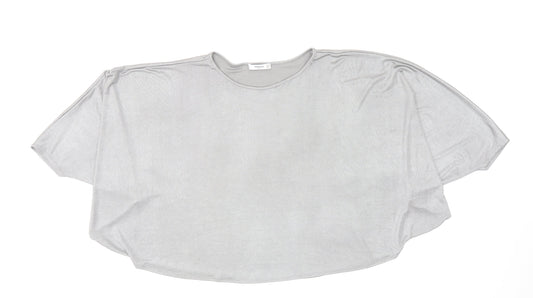 Mango Womens Silver Polyester Basic Blouse Size M Boat Neck