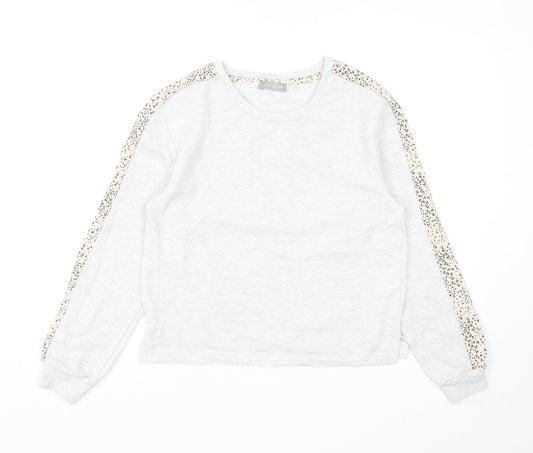 New Look Womens Grey Polyester Pullover Sweatshirt Size 8 Pullover - Leopard Print Detail