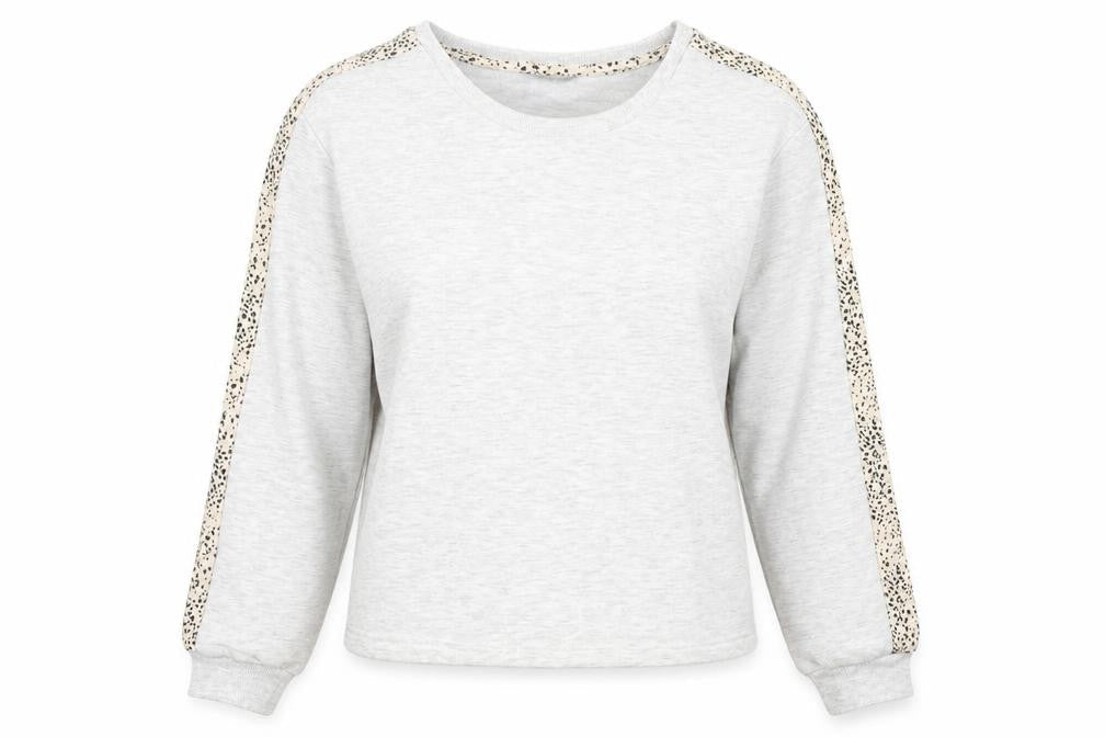 New Look Womens Grey Polyester Pullover Sweatshirt Size 8 Pullover - Leopard Print Detail