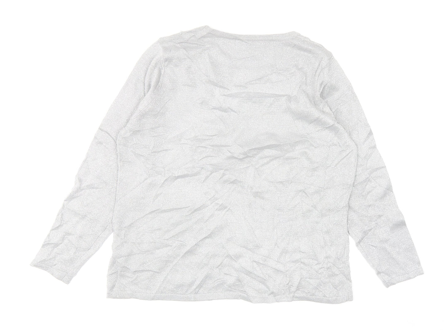 BONMARCHE Womens Silver Round Neck Acrylic Pullover Jumper Size L