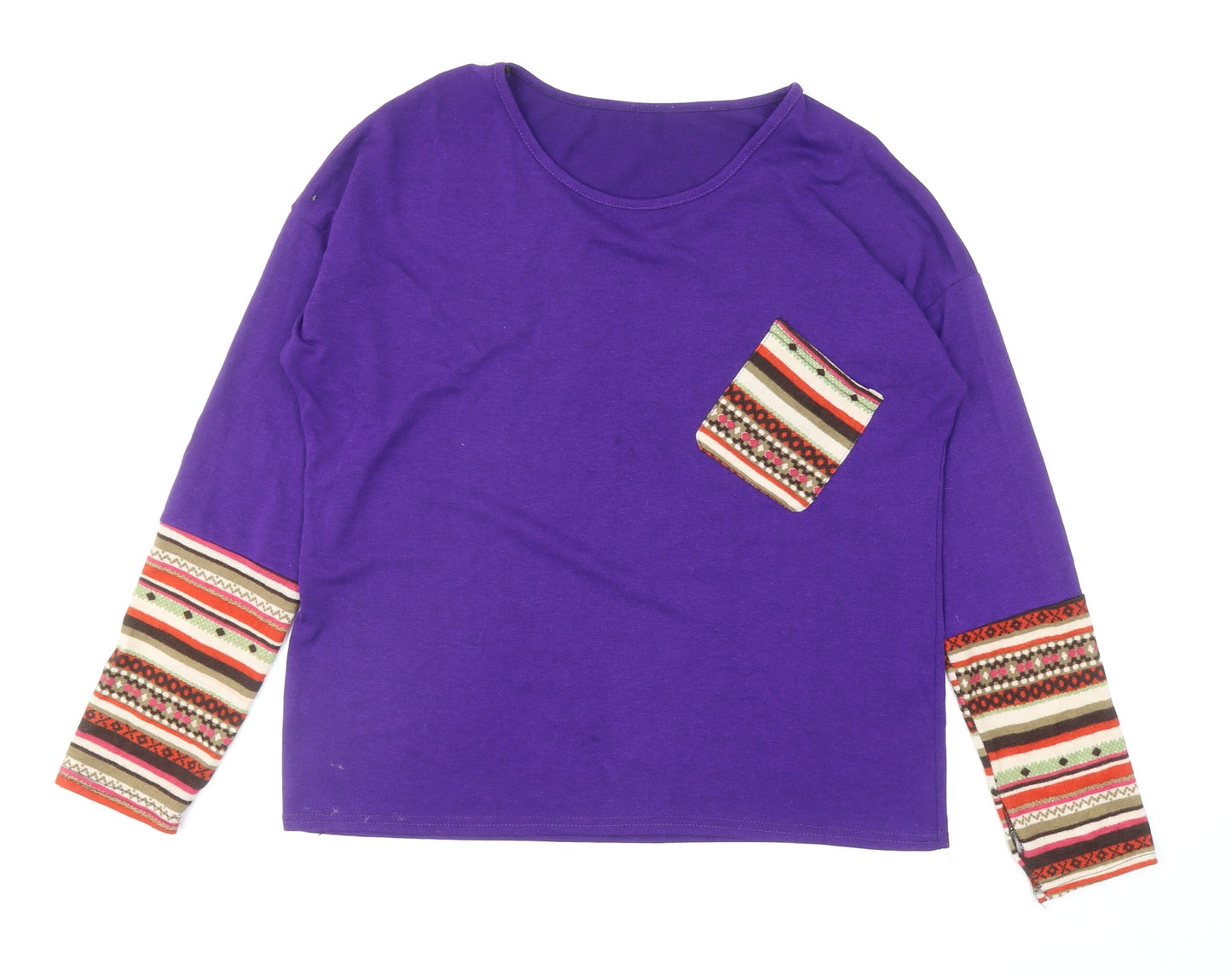 Preworn Womens Purple Round Neck Cotton Pullover Jumper Size L - Angled Pocket