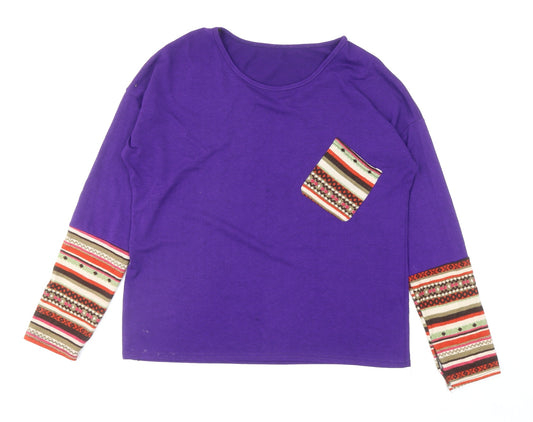 Preworn Womens Purple Round Neck Cotton Pullover Jumper Size L - Angled Pocket