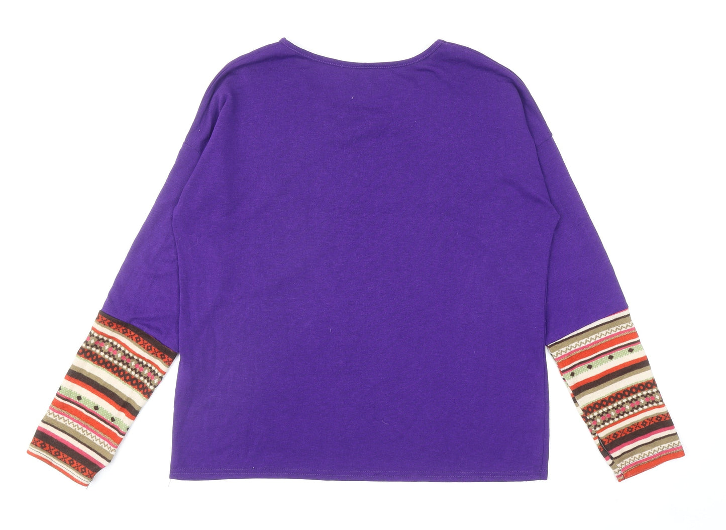 Preworn Womens Purple Round Neck Cotton Pullover Jumper Size L - Angled Pocket