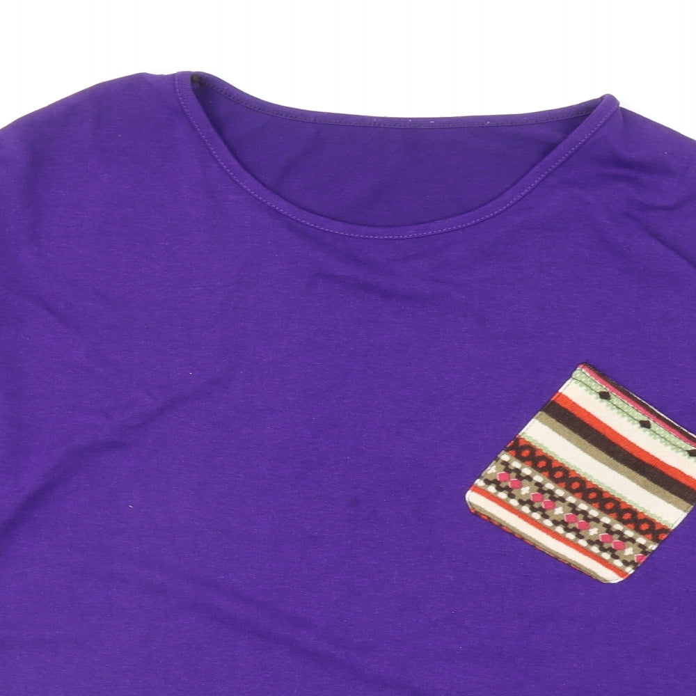 Preworn Womens Purple Round Neck Cotton Pullover Jumper Size L - Angled Pocket