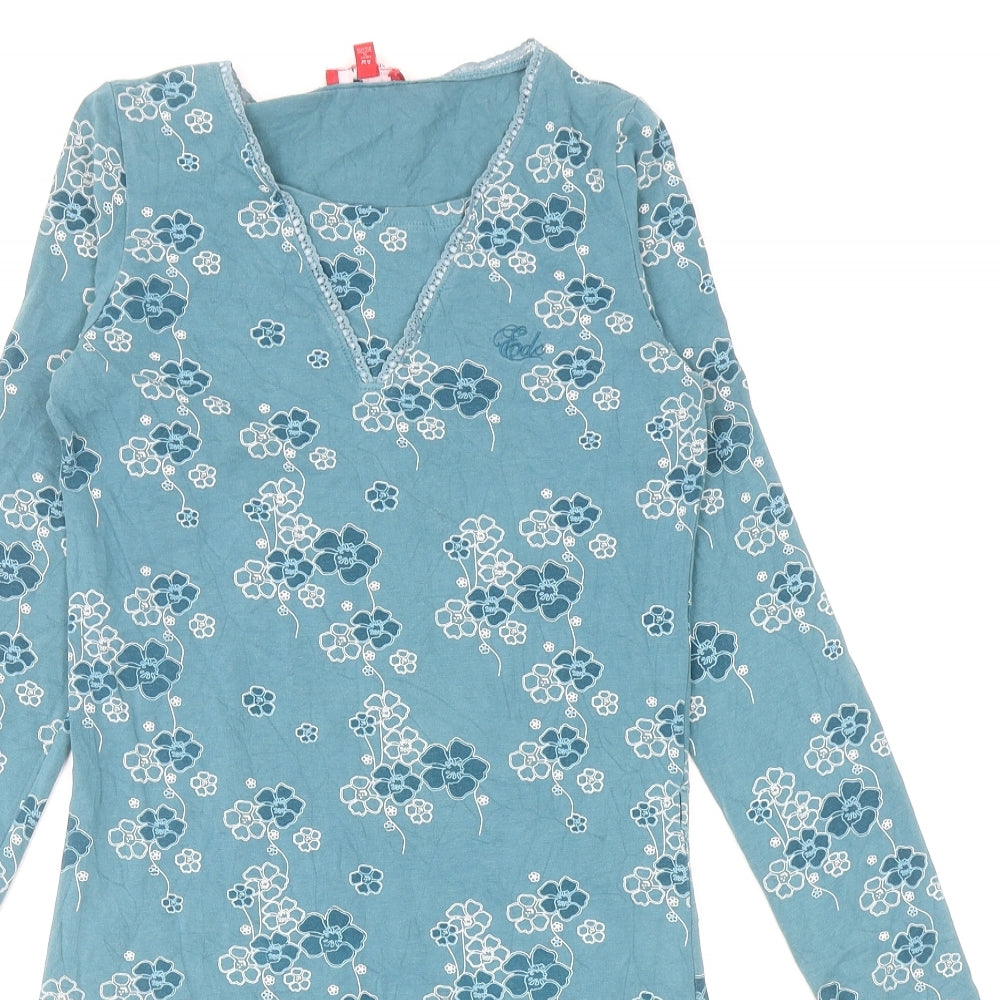 edc by Esprit Girls Blue Floral Polyester Mini Size M Square Neck Pullover