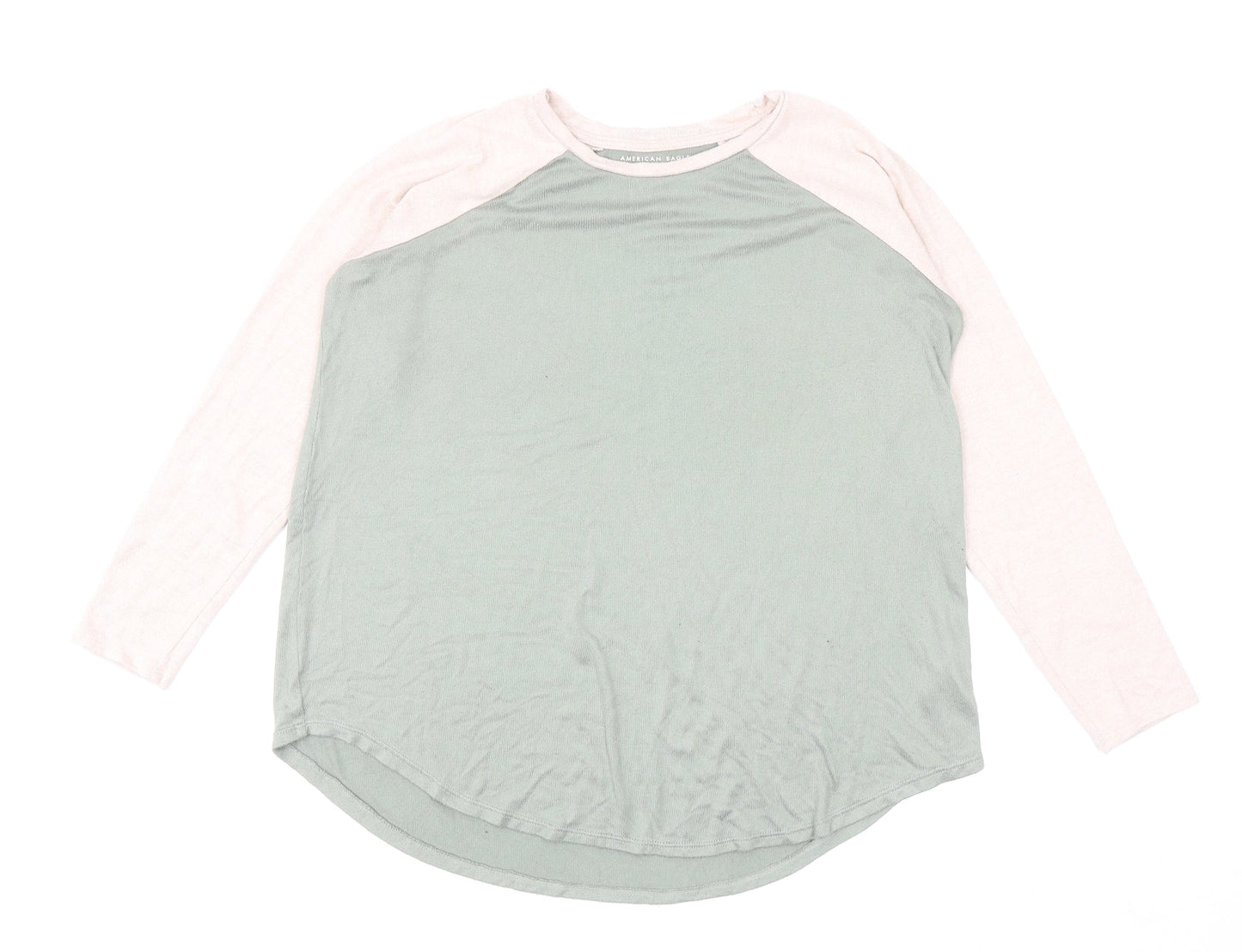 American Eagle Womens Green Round Neck Cotton Pullover Jumper Size S - Colourblock
