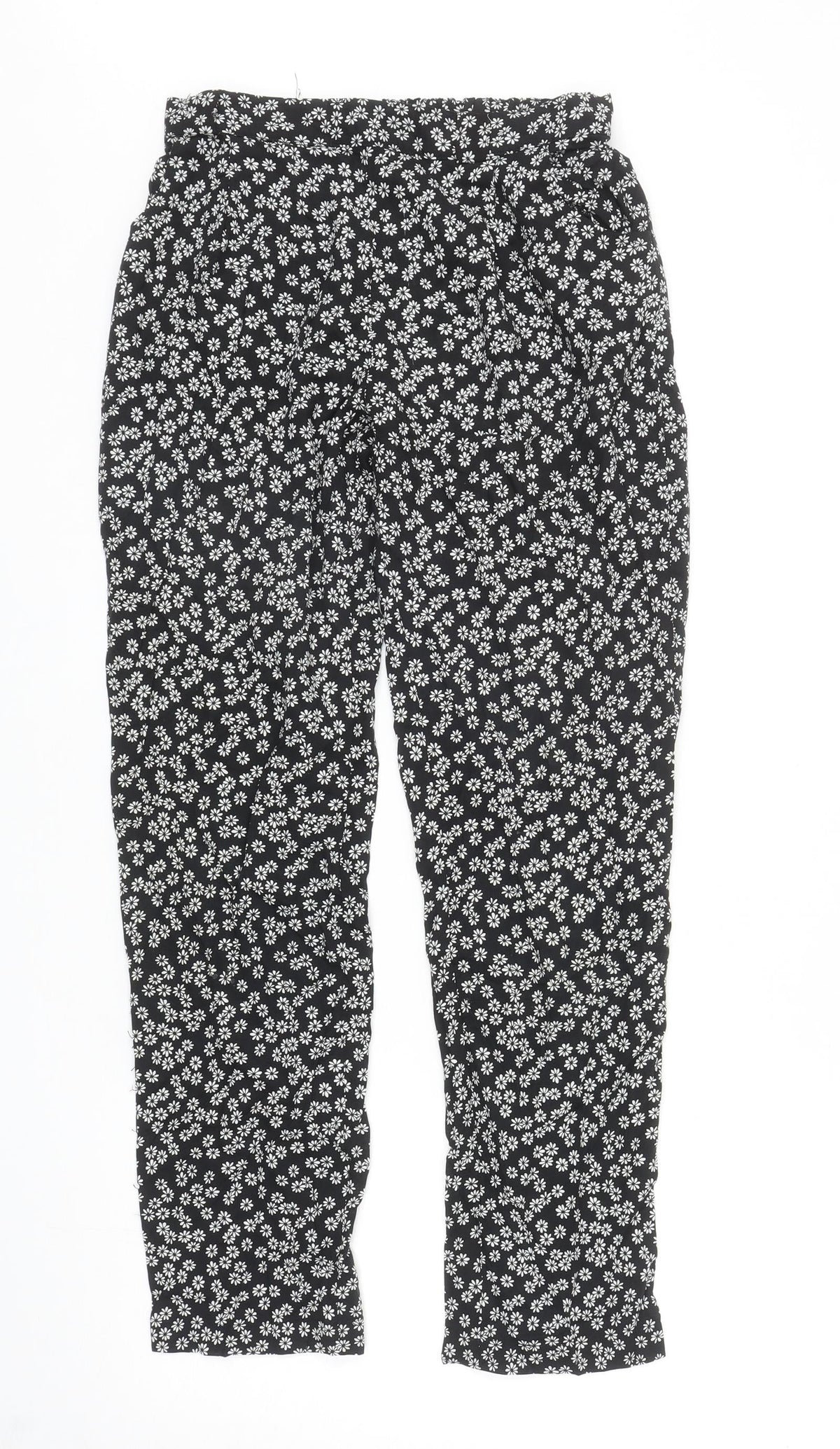 TEX Womens Black Floral Viscose Trousers Size S L28 in Regular