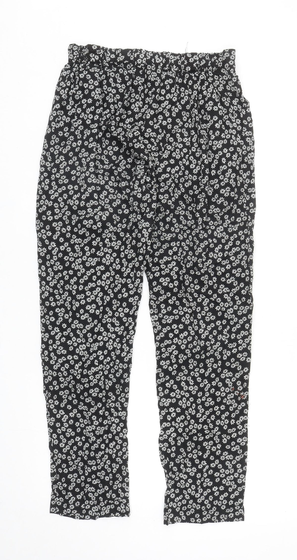 TEX Womens Black Floral Viscose Trousers Size S L28 in Regular