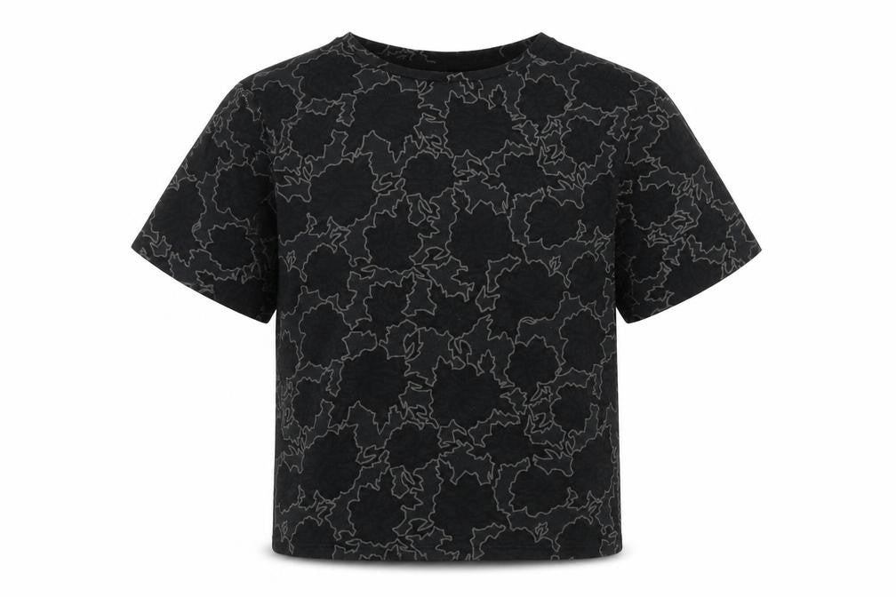 Topshop Womens Black Floral Polyester Basic T-Shirt Size S Boat Neck