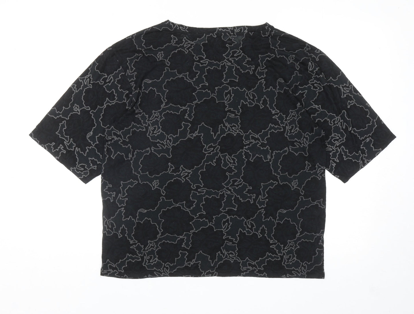 Topshop Womens Black Floral Polyester Basic T-Shirt Size S Boat Neck