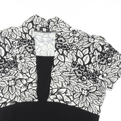 Bassini Womens Black Floral Polyester Basic Blouse Size 14 Square Neck