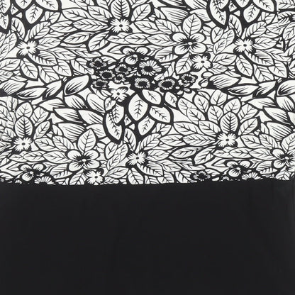 Bassini Womens Black Floral Polyester Basic Blouse Size 14 Square Neck