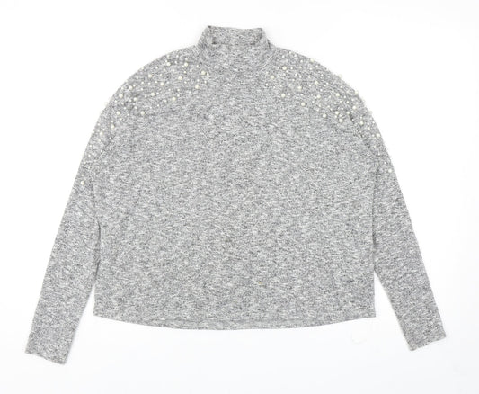 Divided Womens Grey Mock Neck Viscose Pullover Jumper Size XS - Embellished Shoulders