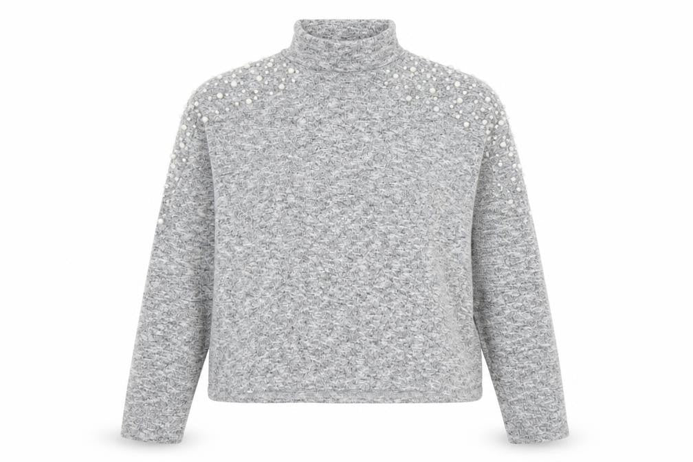 Divided Womens Grey Mock Neck Viscose Pullover Jumper Size XS - Embellished Shoulders