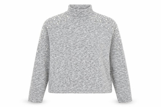 Divided Womens Grey Mock Neck Viscose Pullover Jumper Size XS - Embellished Shoulders