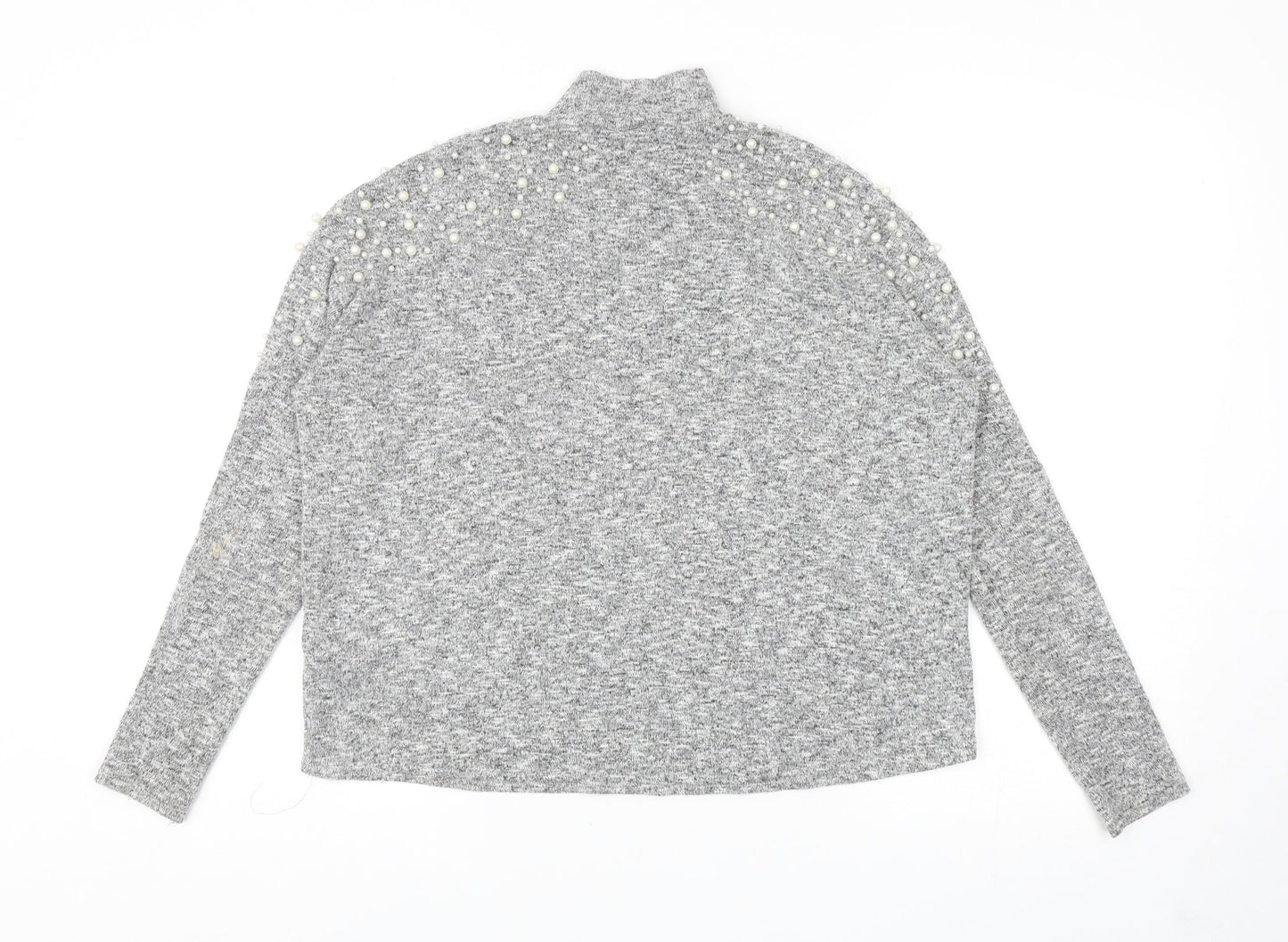 Divided Womens Grey Mock Neck Viscose Pullover Jumper Size XS - Embellished Shoulders