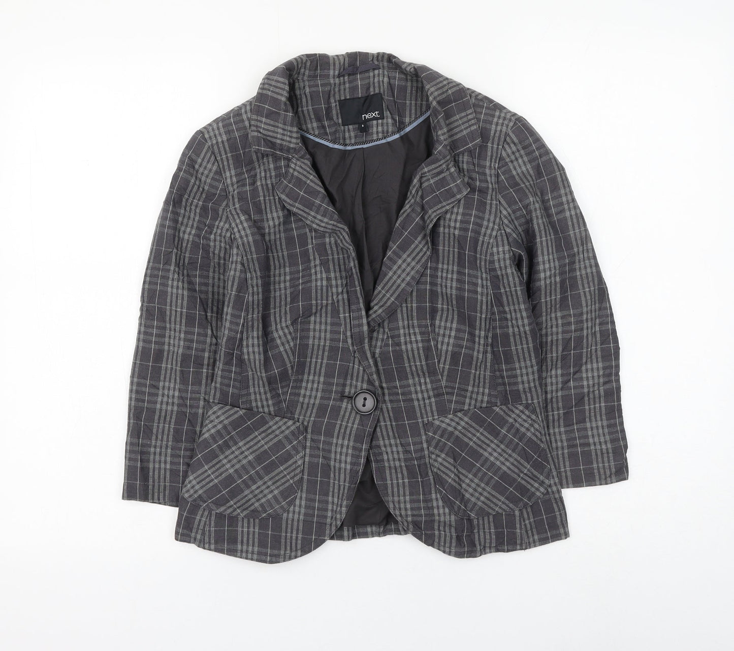 NEXT Womens Grey Check Jacket Blazer Size 8 Button