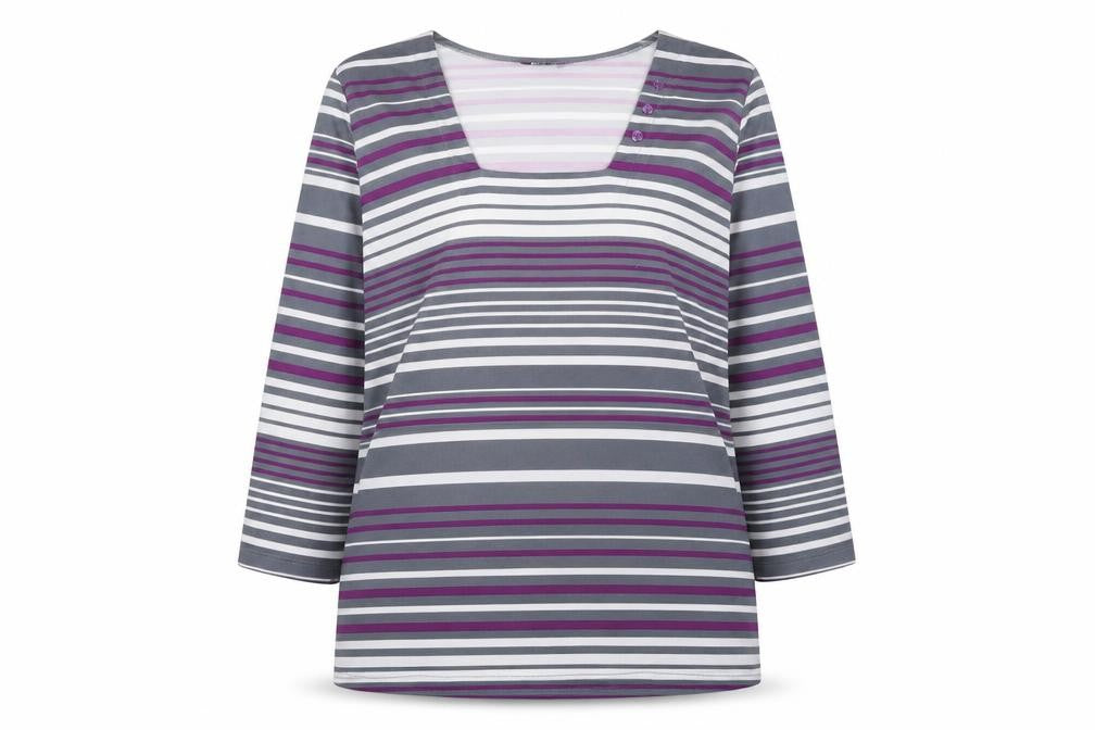 Alexara Womens Multicoloured Striped Polyester Basic T-Shirt Size 12 Square Neck