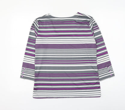 Alexara Womens Multicoloured Striped Polyester Basic T-Shirt Size 12 Square Neck