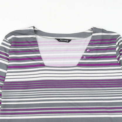 Alexara Womens Multicoloured Striped Polyester Basic T-Shirt Size 12 Square Neck