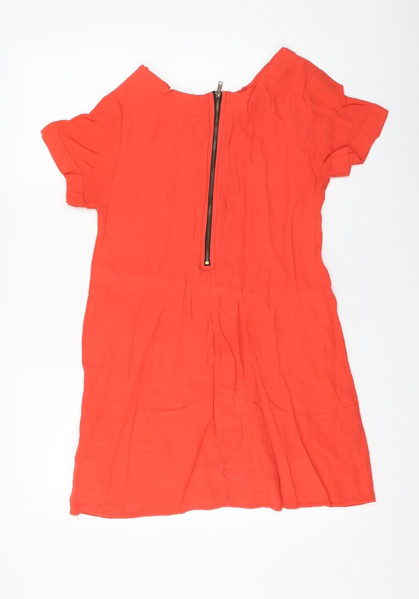 New Look Womens Red Viscose Shift Size 10 Round Neck Zip