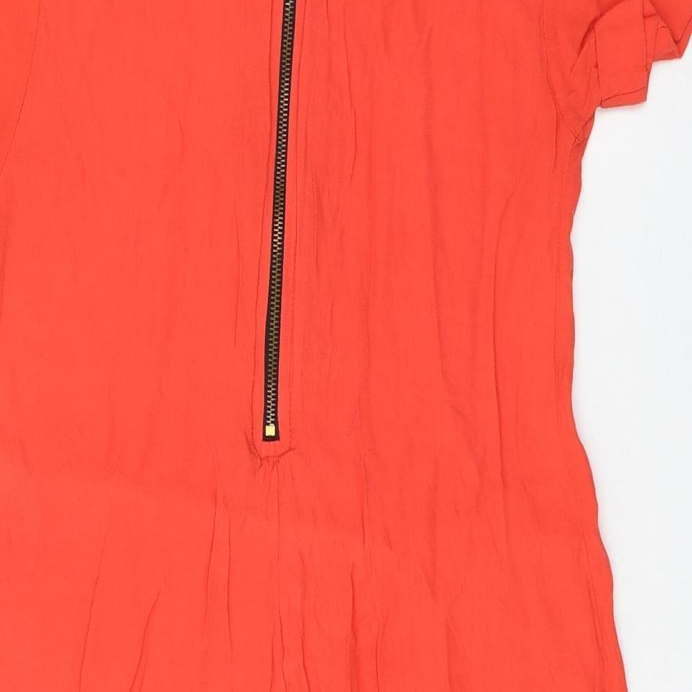 New Look Womens Red Viscose Shift Size 10 Round Neck Zip