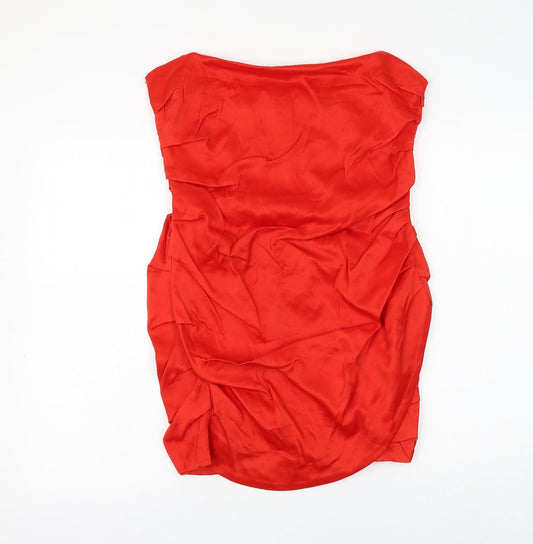 Zara Womens Red Viscose Mini Size XL Off the Shoulder Zip