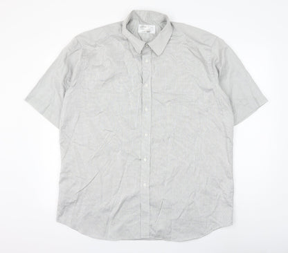 Impressions Mens Grey Cotton Button-Up Size 17 Collared Button