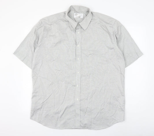 Impressions Mens Grey Cotton Button-Up Size 17 Collared Button