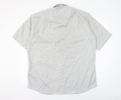 Impressions Mens Grey Cotton Button-Up Size 17 Collared Button