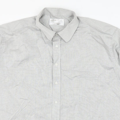 Impressions Mens Grey Cotton Button-Up Size 17 Collared Button